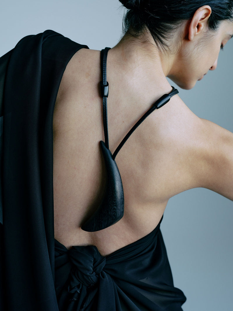 Suma pendant: black acacia, leather