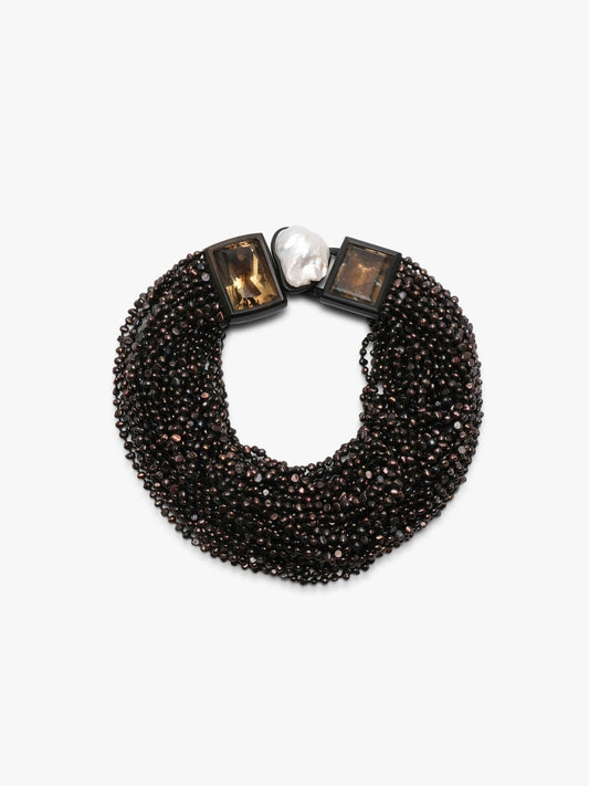 Necklace: black pearls, citrine, mountain crystal