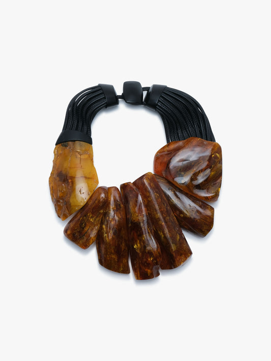 Necklace: amber, ebony, leather