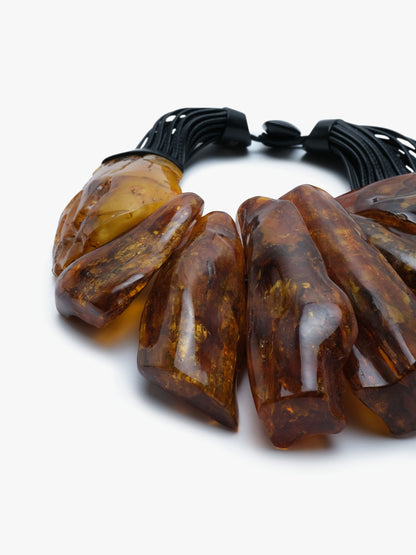 Necklace: amber, ebony, leather