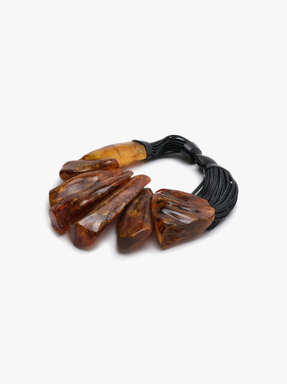 Necklace: amber, ebony, leather