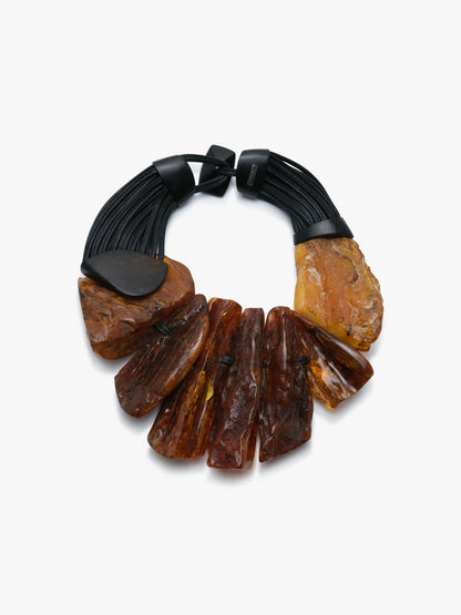 Necklace: amber, ebony, leather