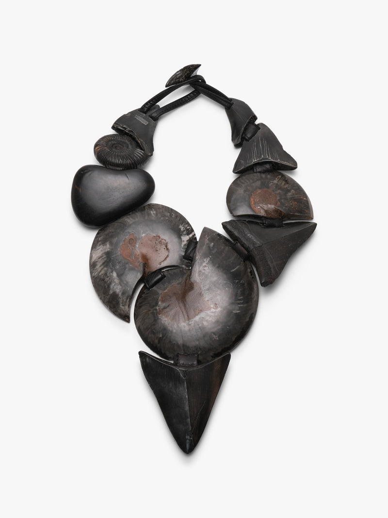 Necklace: prehistoric shark tooth, ammonites