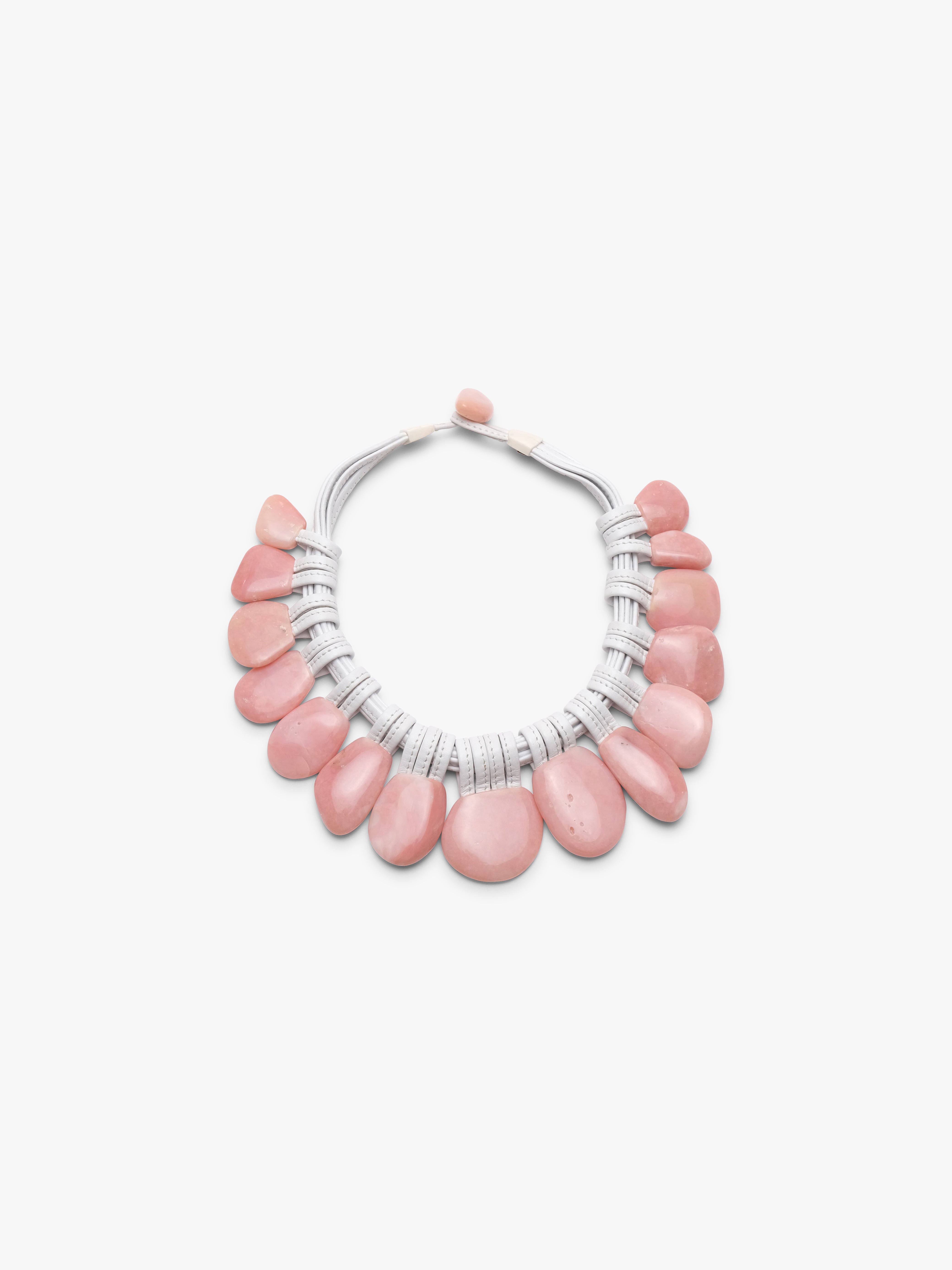 Necklace: pink andean opal, leather