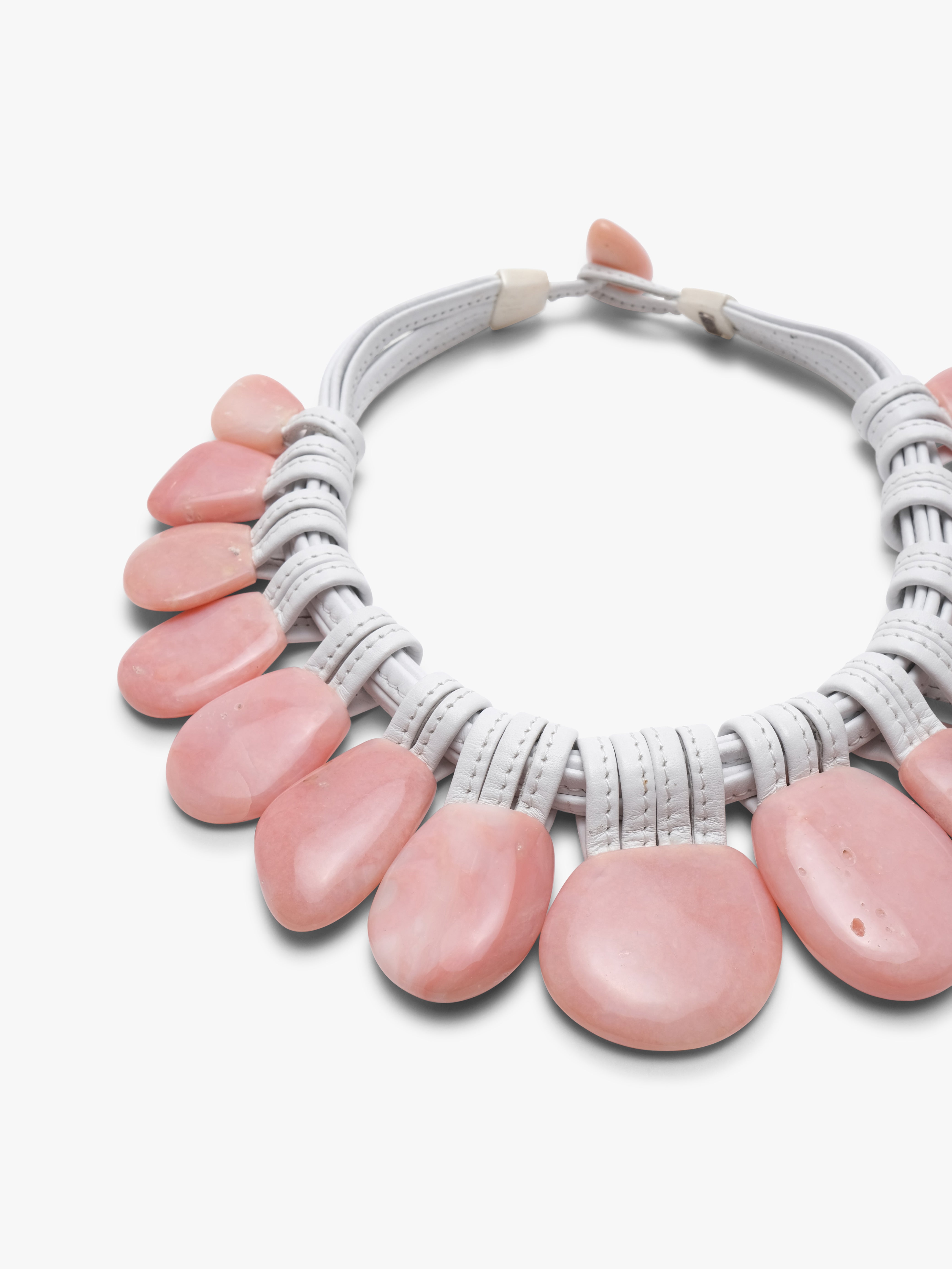 Necklace: pink andean opal, leather
