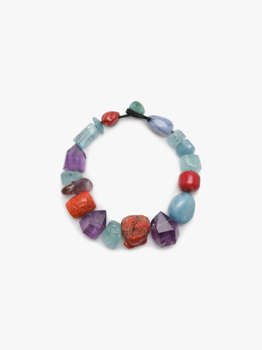 Necklace: aquamarine, amethyst, coral, chalcedony