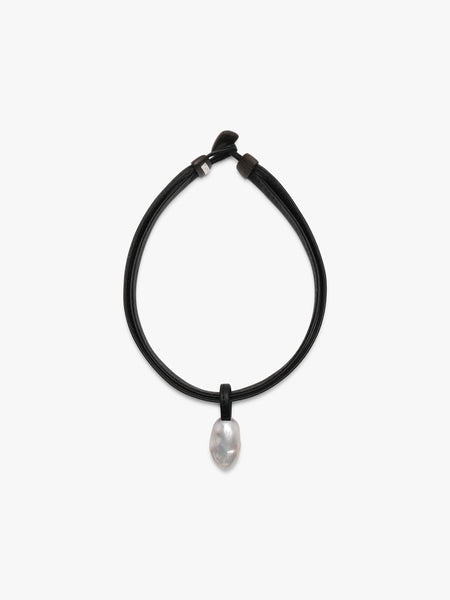 Charbon Necklace | Leather & Baroque Pearl Necklace | Monies
