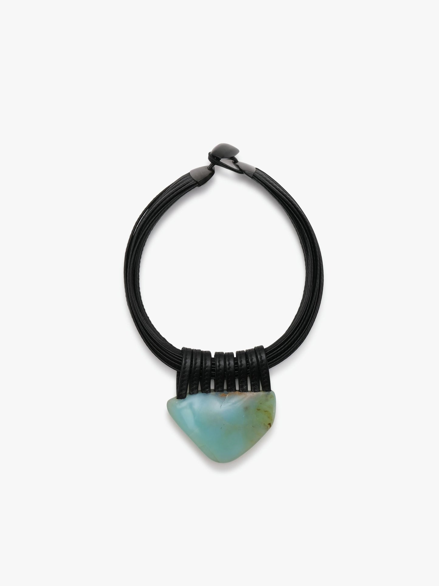 Necklace: andean opal, leather, ebony