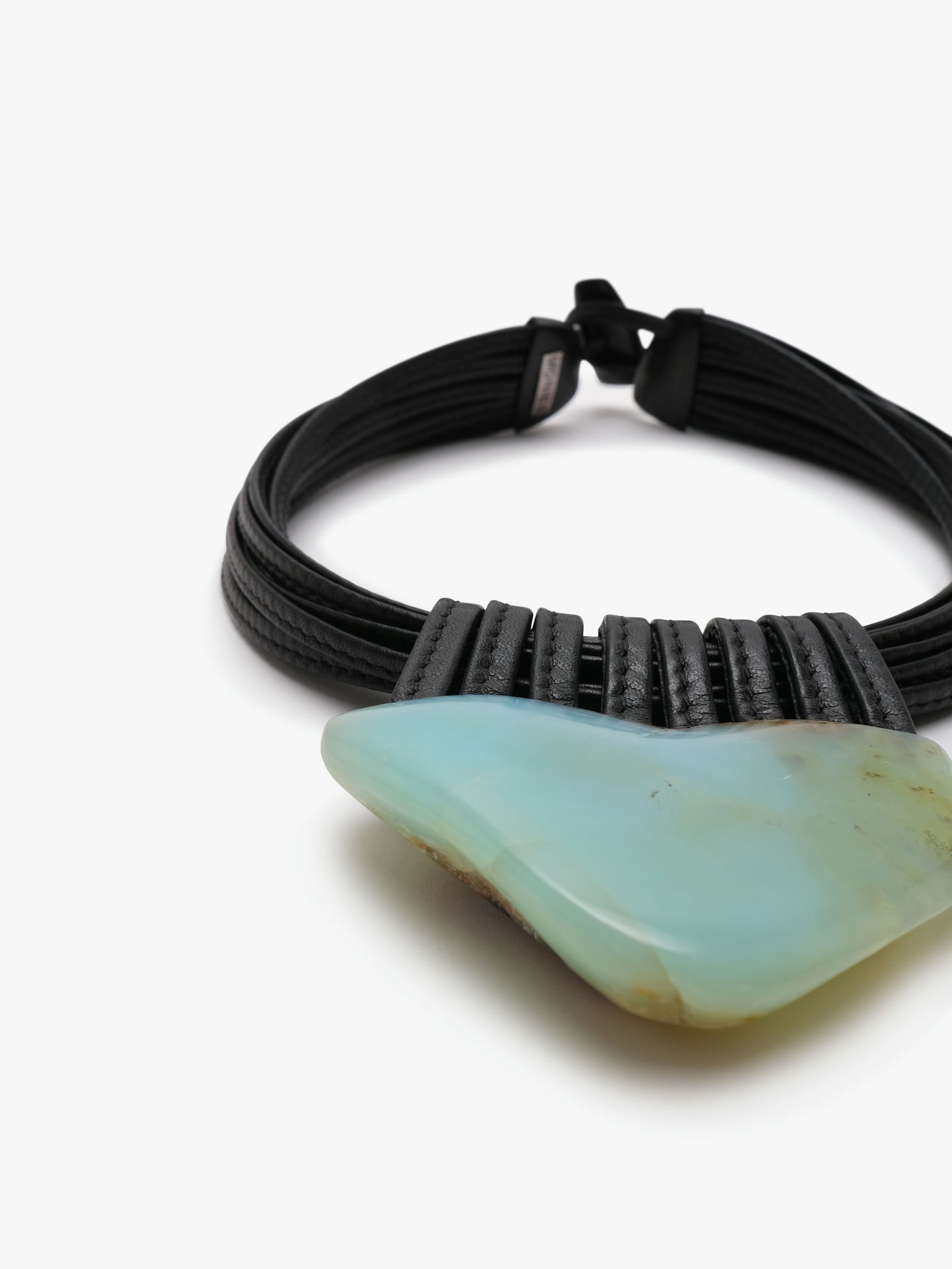 Necklace: andean opal, leather, ebony