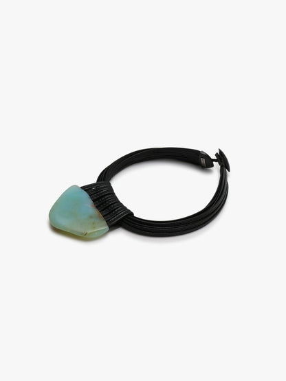 Necklace: andean opal, leather, ebony