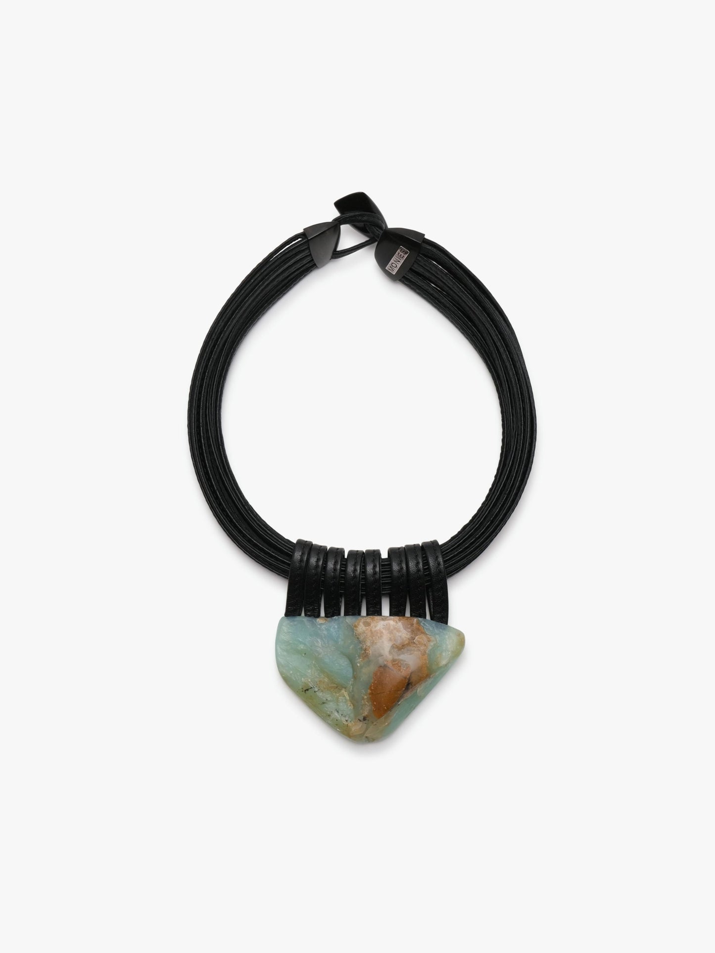 Necklace: andean opal, leather, ebony