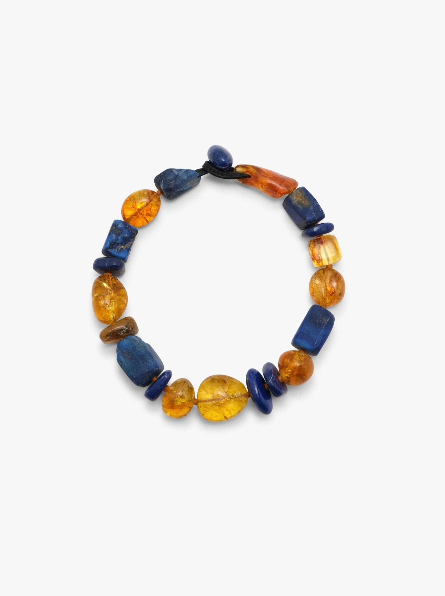Necklace: amber, lapis lazuli