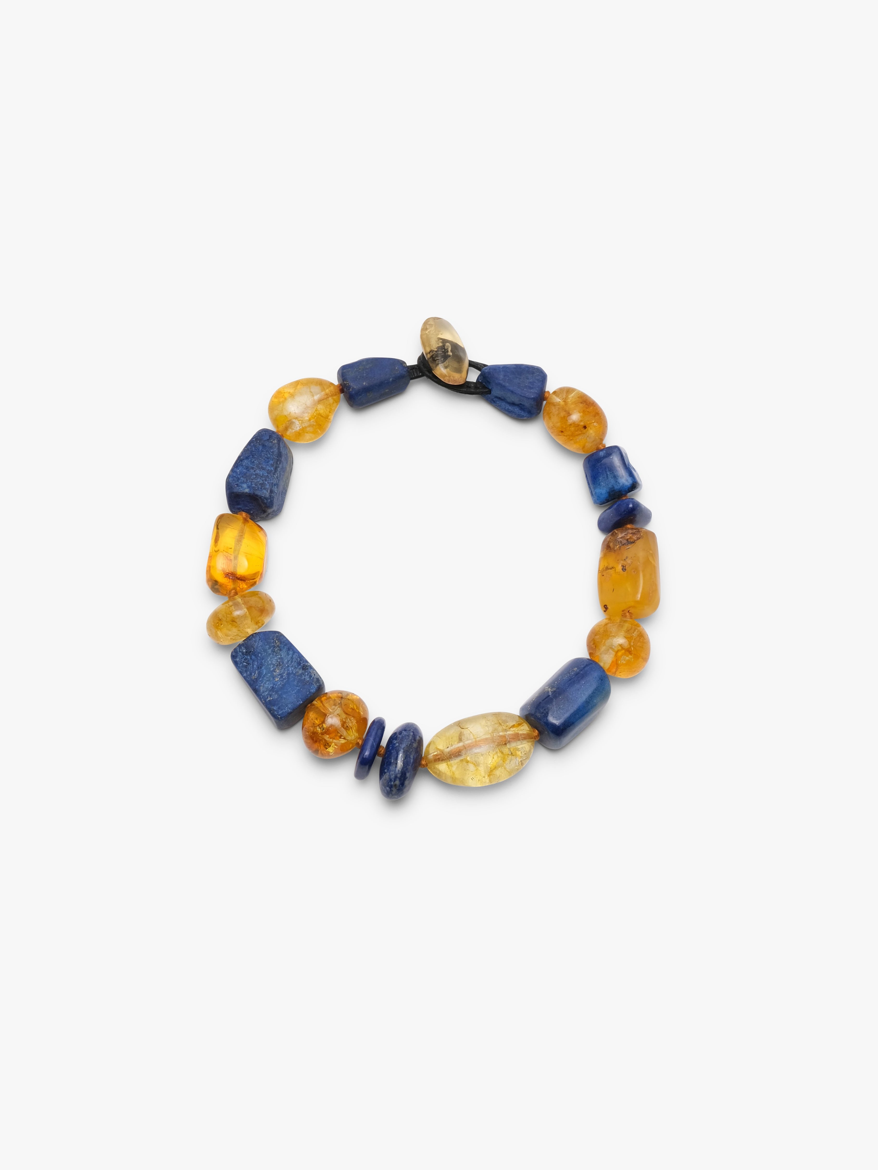 Necklace: amber, lapis lazuli