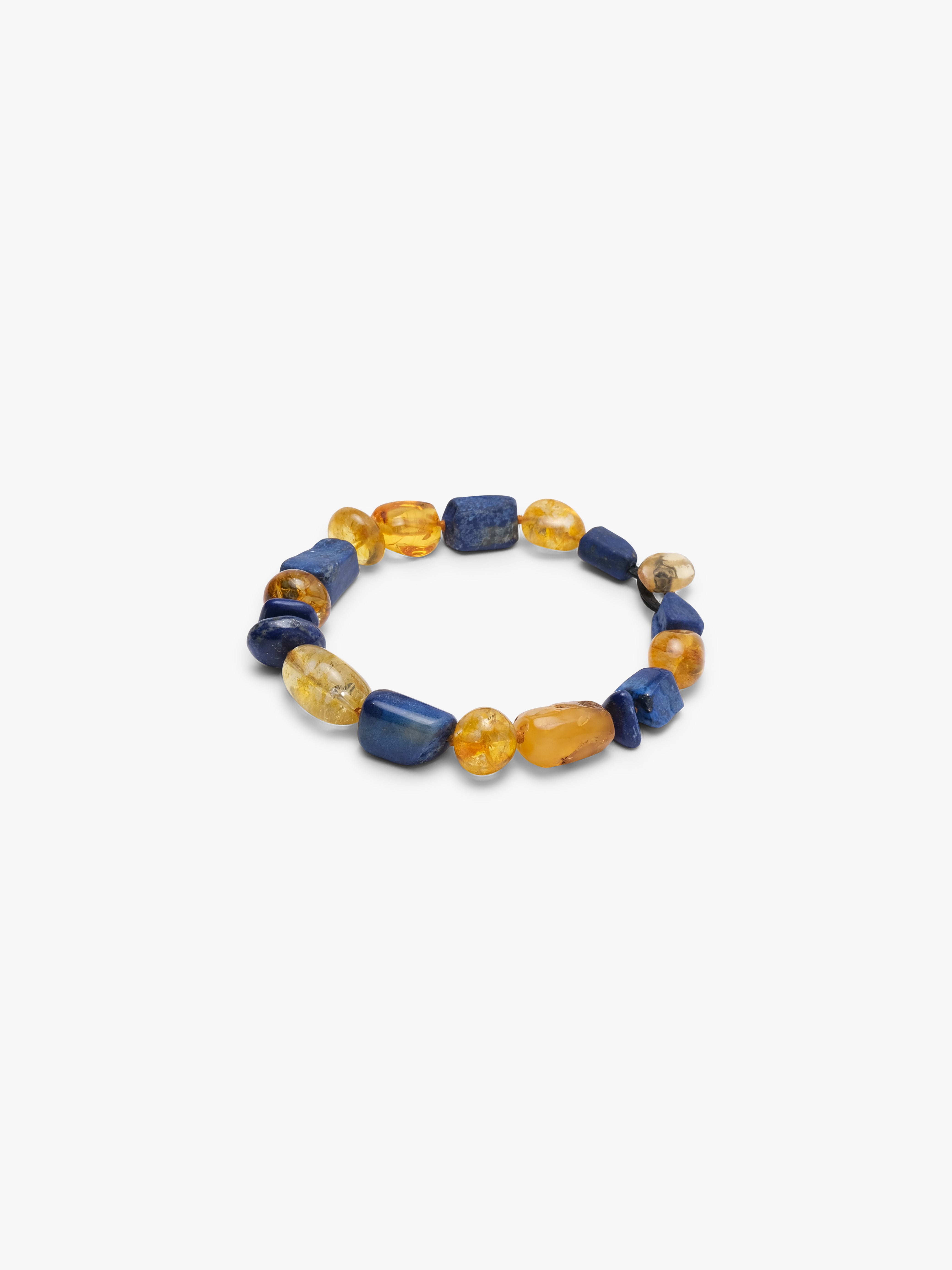 Necklace: amber, lapis lazuli