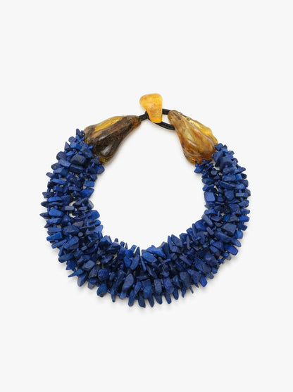 Necklace: amber, lapis lazuli