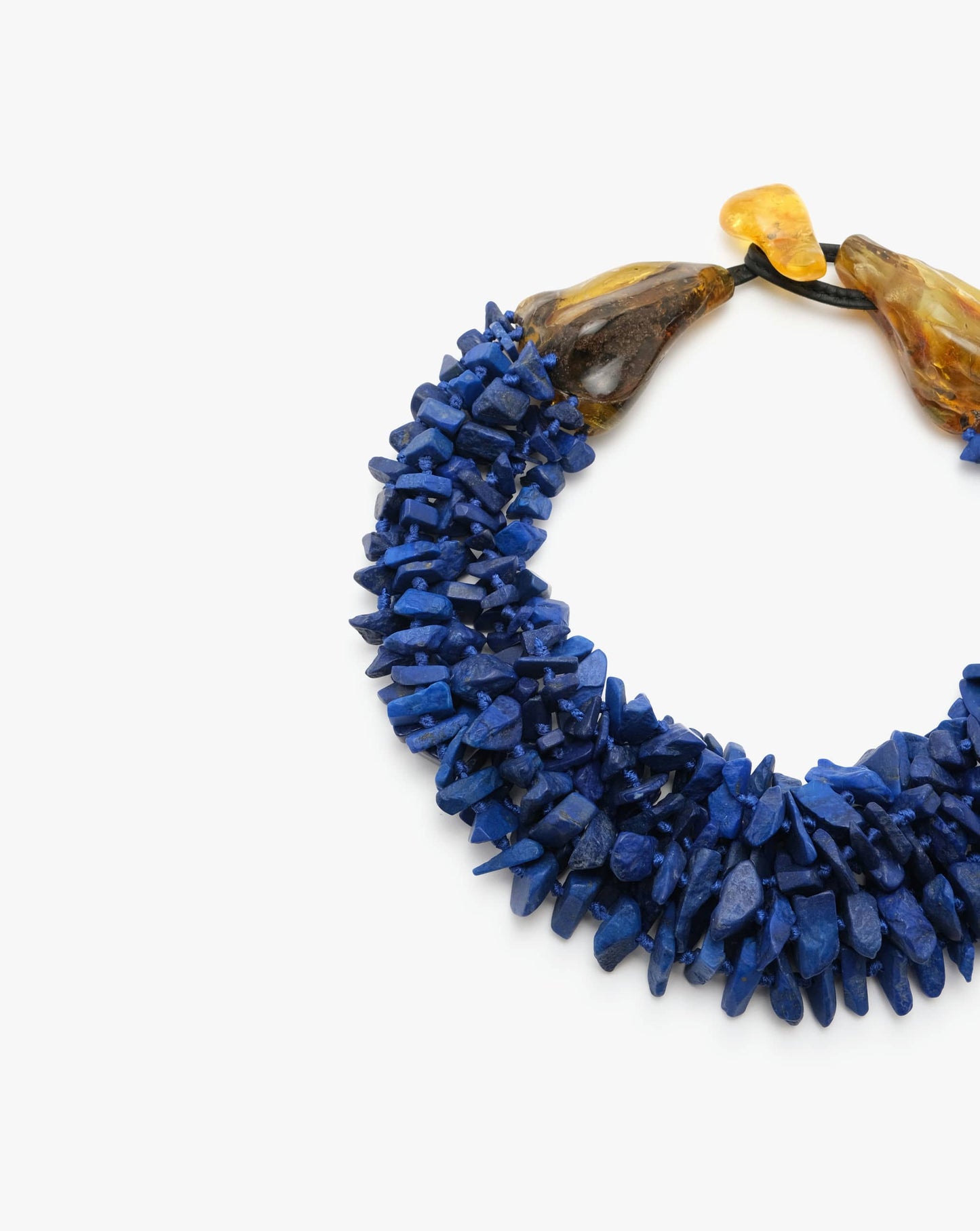 Necklace: amber, lapis lazuli