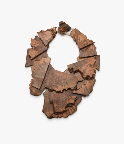 Necklace: bruyere wood, leather