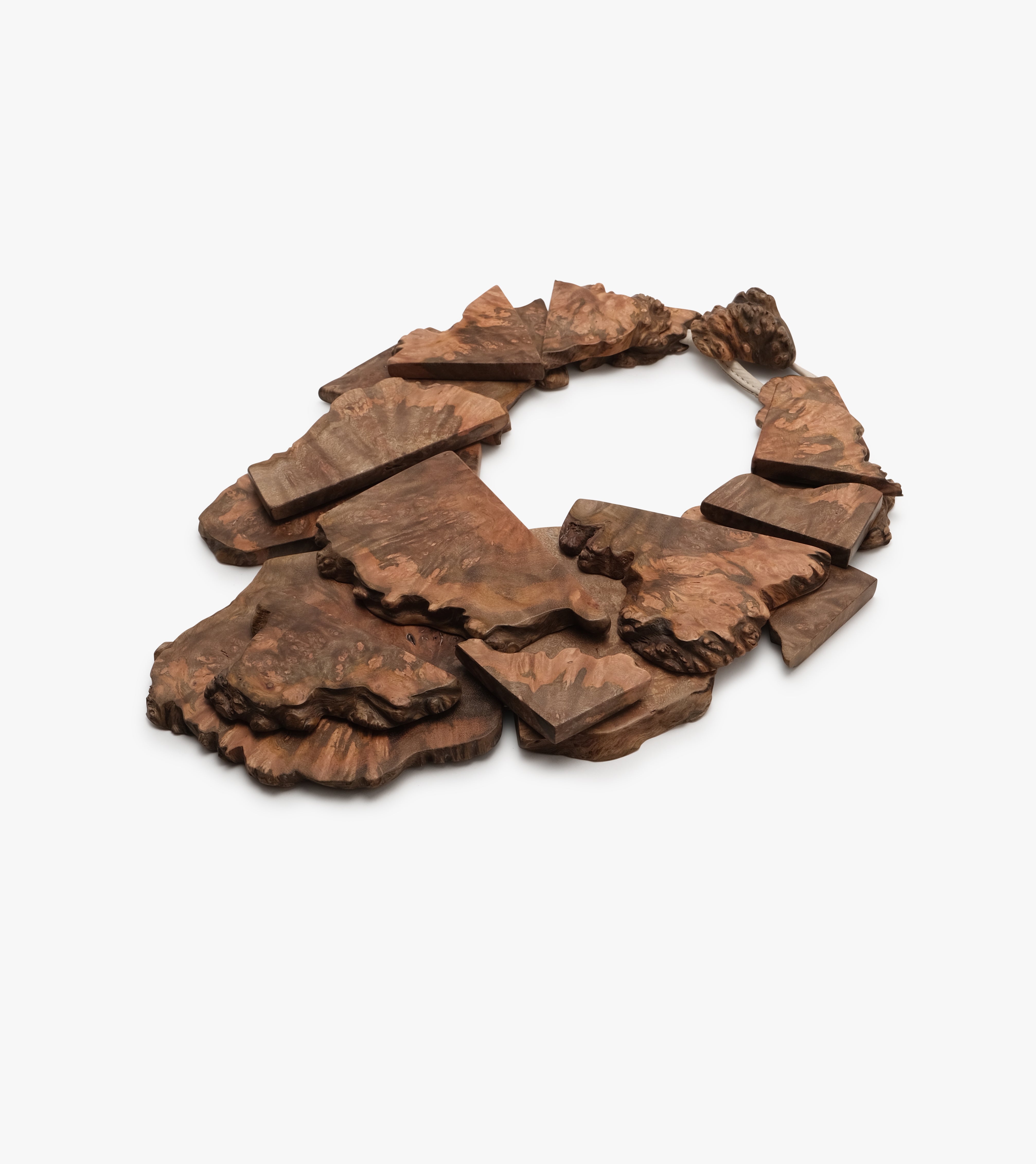 Necklace: bruyere wood, leather
