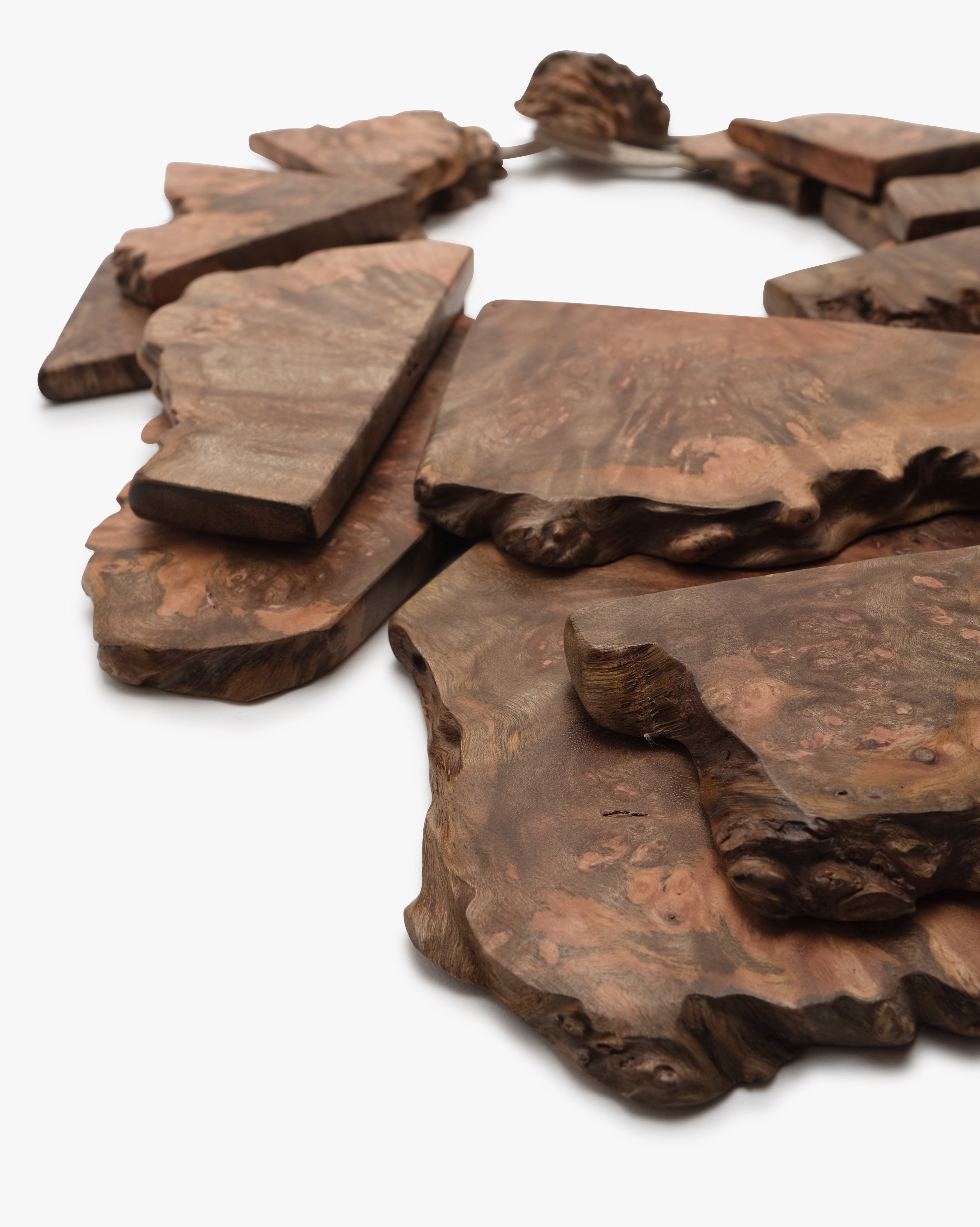 Necklace: bruyere wood, leather