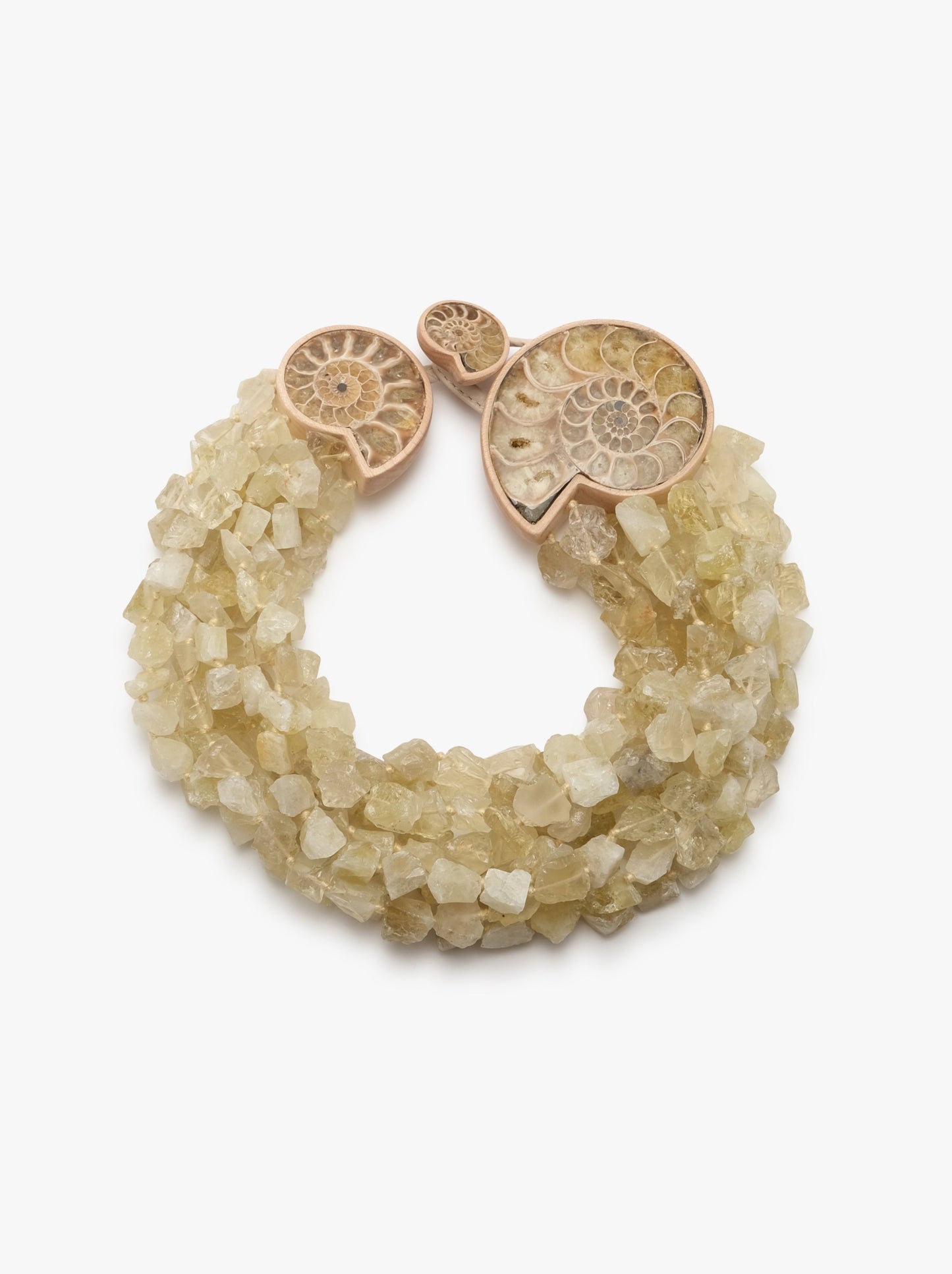 Necklace: citrine, ammonite, oak and lemon quartz