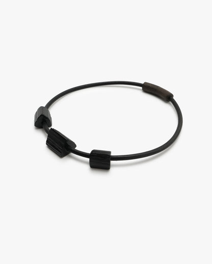 Necklace; black tourmaline, leather