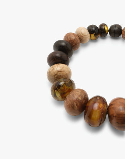 Necklace: amber, acacia, bog oak, wengé