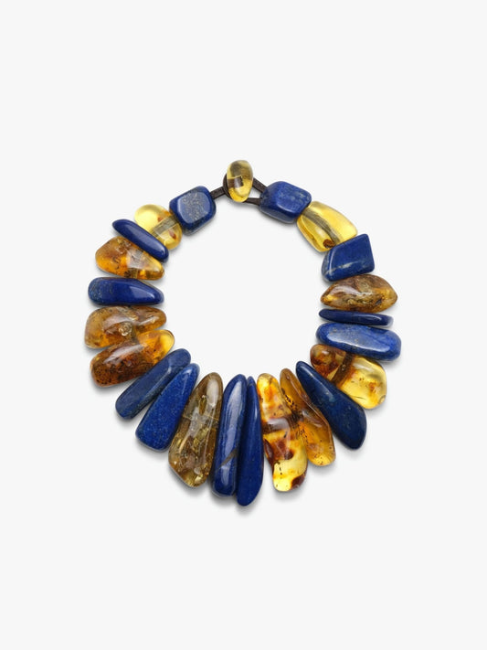 Necklace: lapis lazuli, amber