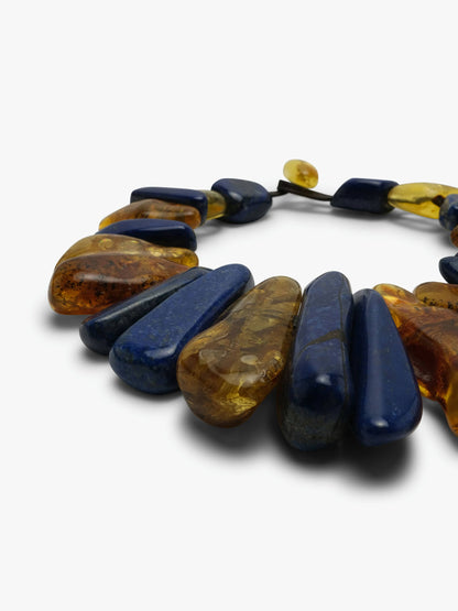 Necklace: lapis lazuli, amber