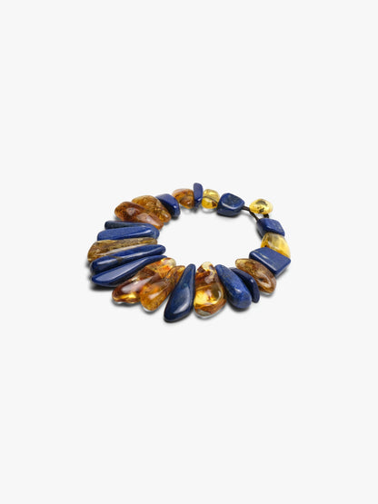 Necklace: lapis lazuli, amber