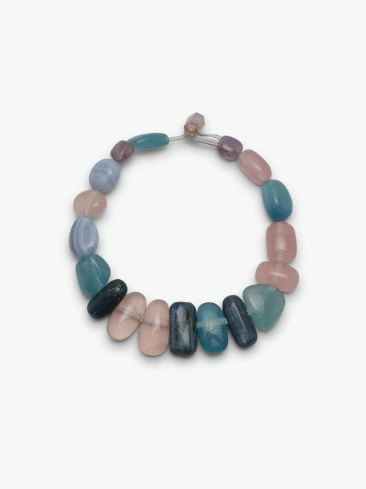 Necklace: aquamarine, quartz, kyanite, chalcedony