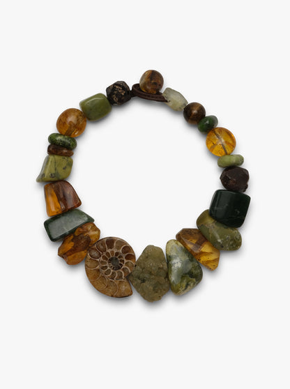 Necklace: amber, serpentine, jade