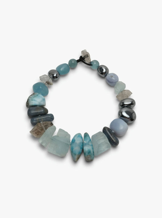 Necklace: chalcedony, aquamarine, kyanite, larimar