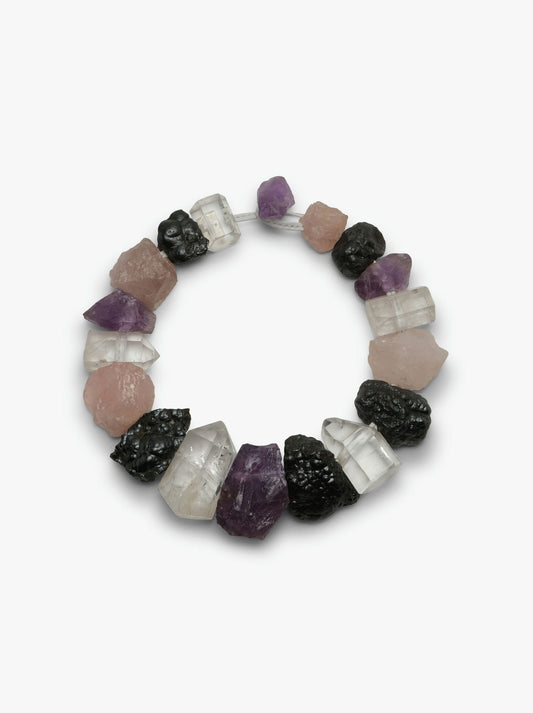 Necklace: mountain crystal, rose quartz, amethyst