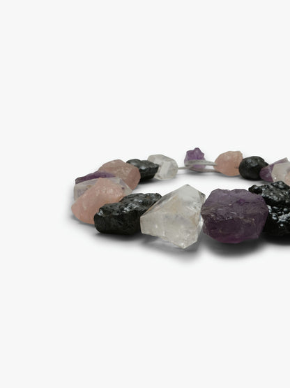 Necklace: mountain crystal, rose quartz, amethyst