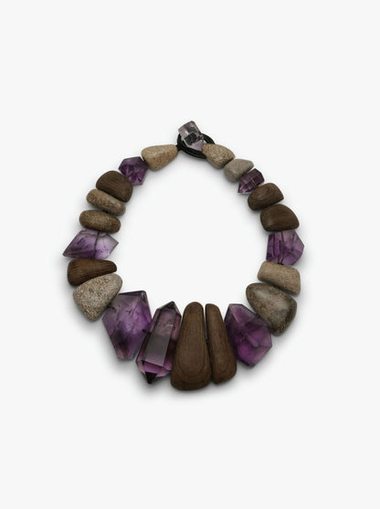 Necklace: amethyst, petrified wood, bog oak