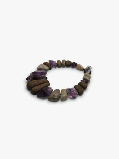 Necklace: amethyst, petrified wood, bog oak