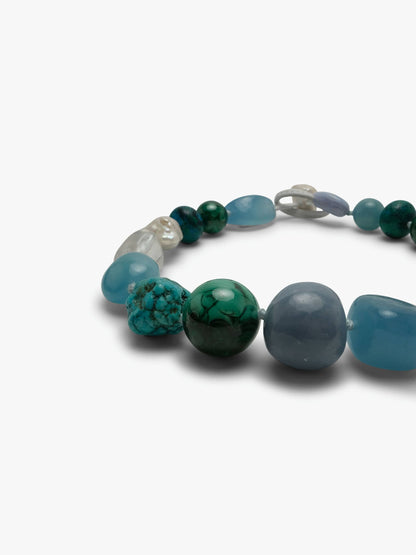 Necklace: chalcedony, baroque pearl, aquamarine, chrysocolla