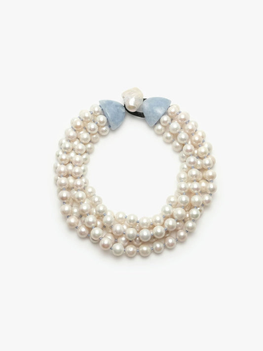 Necklace: freshwater pearls, celestine