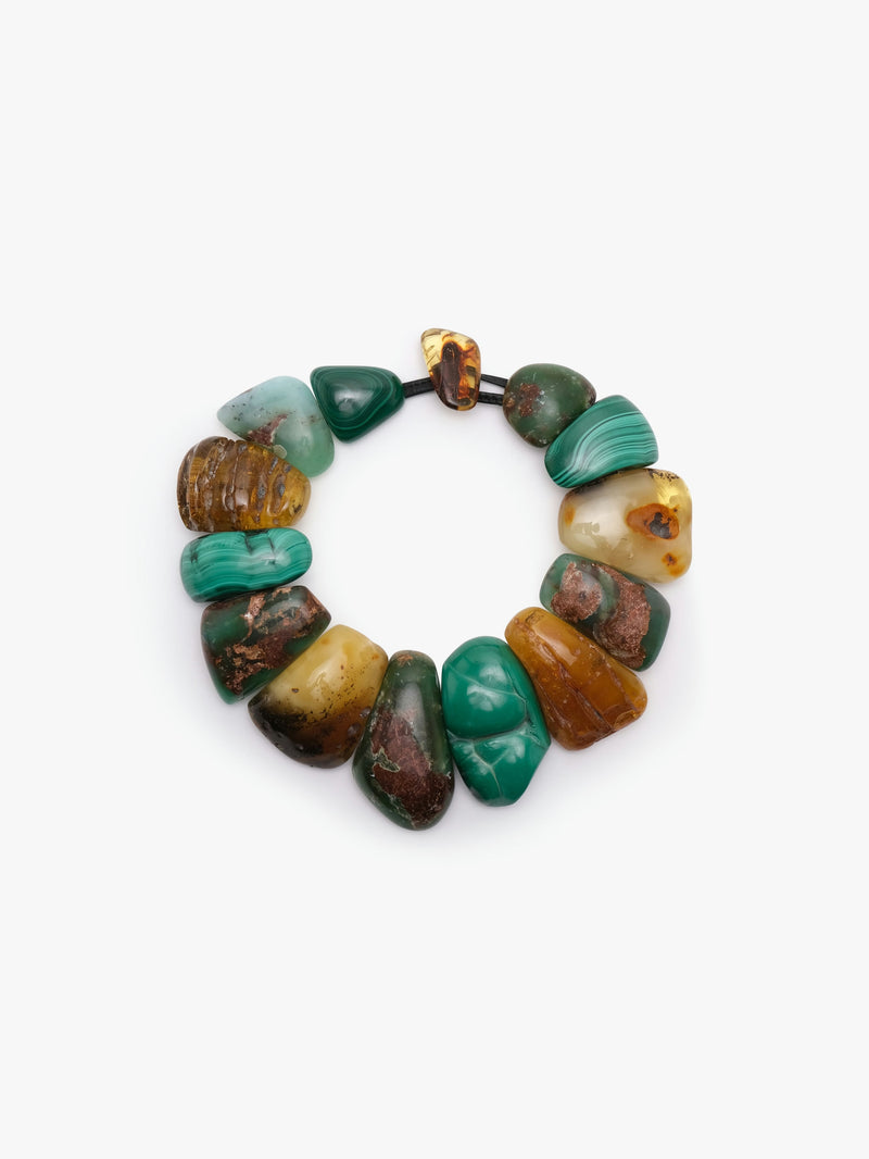 Necklace made from amber, malachite, aventurine