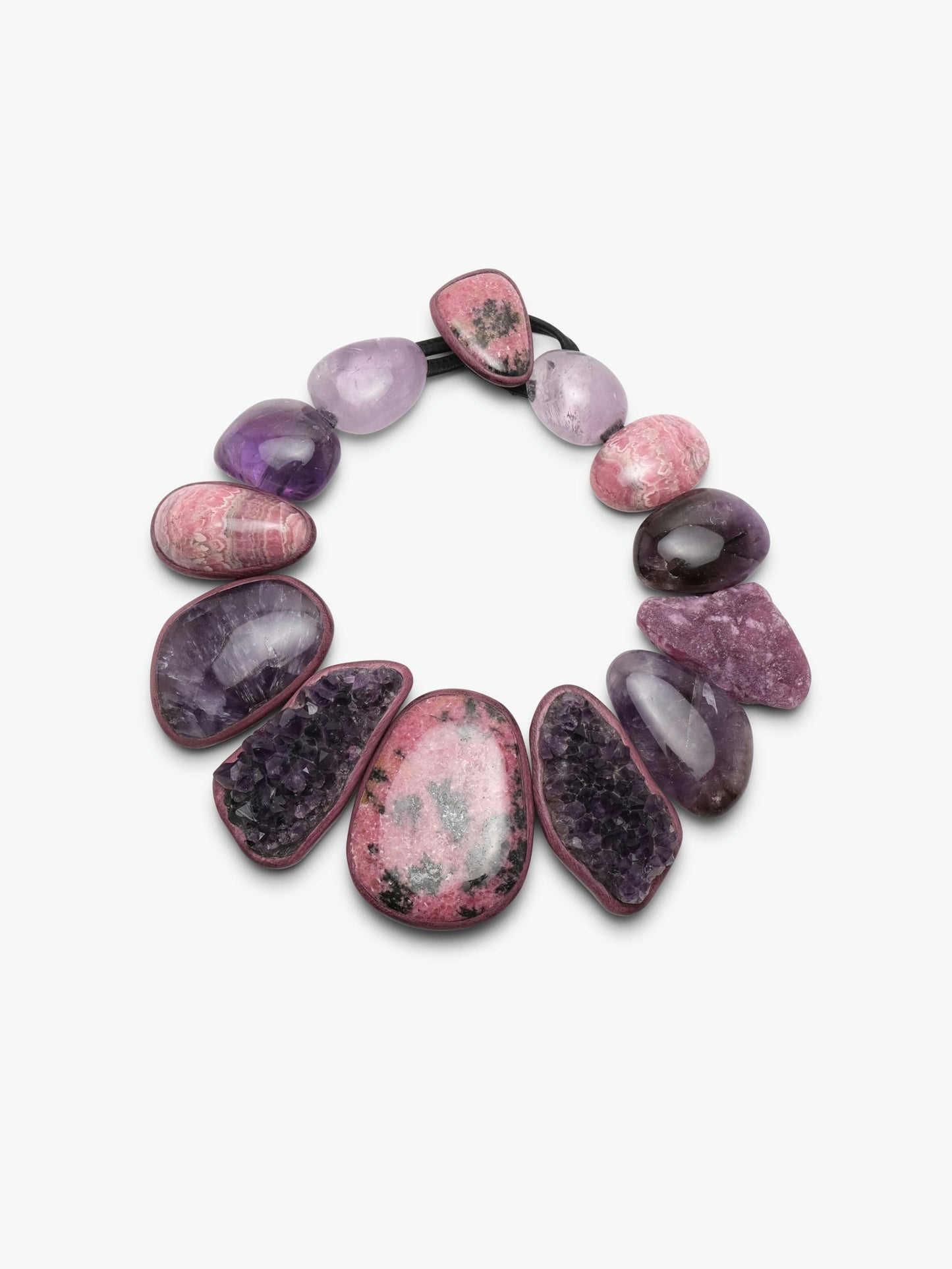 Necklace: amaranth, rhodochrosite, amethyst