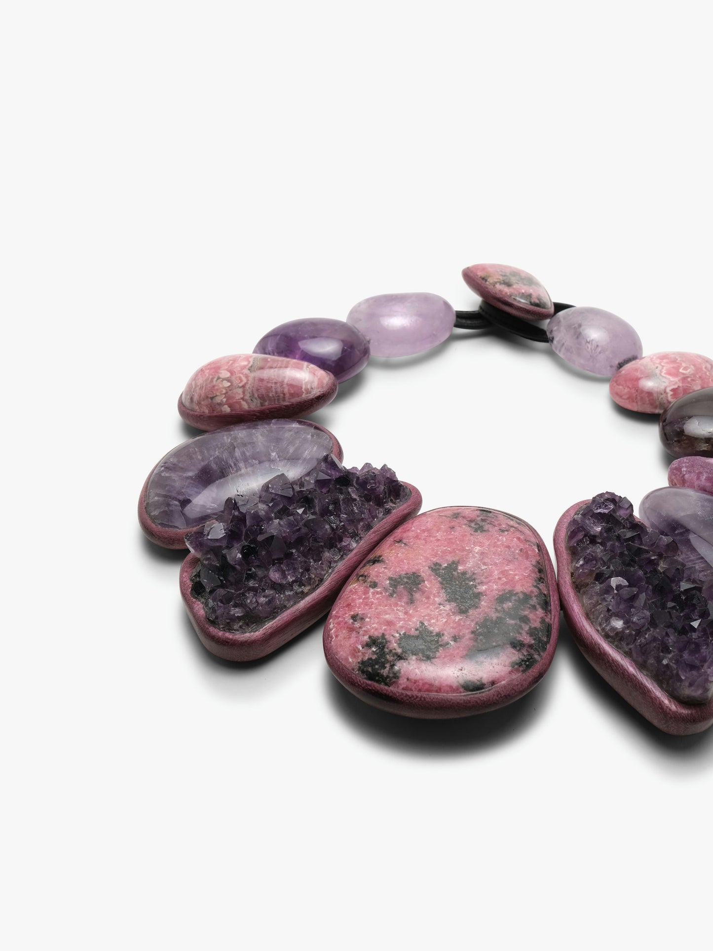 Necklace: amaranth, rhodochrosite, amethyst