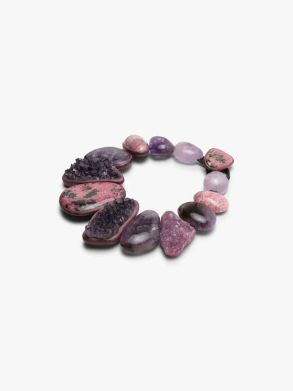 Necklace: amaranth, rhodochrosite, amethyst