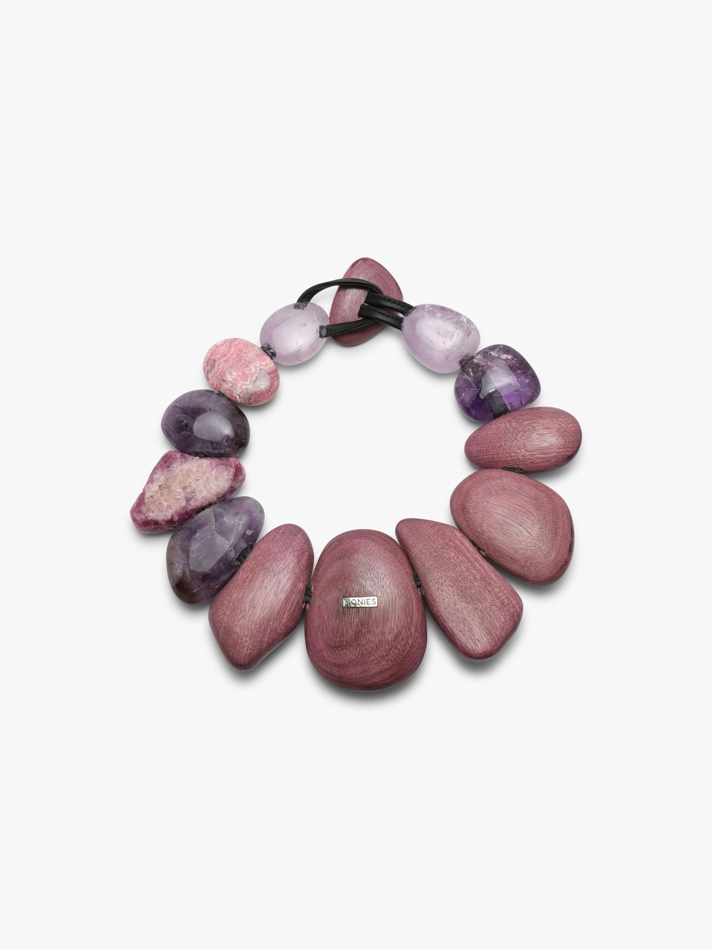 Necklace: amaranth, rhodochrosite, amethyst