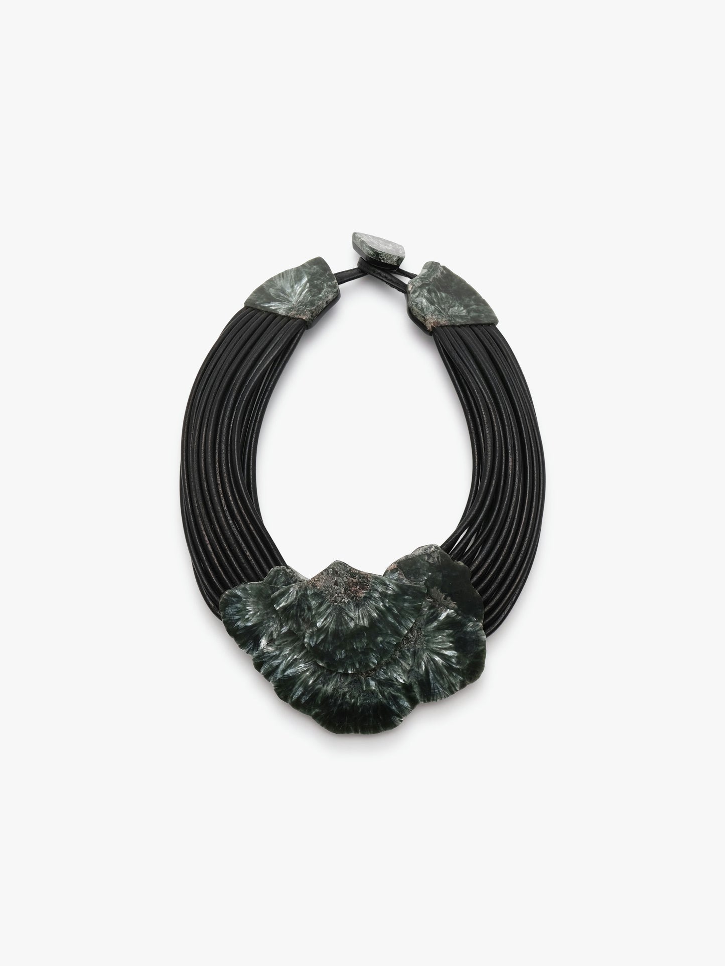 Necklace: seraphinite, leather