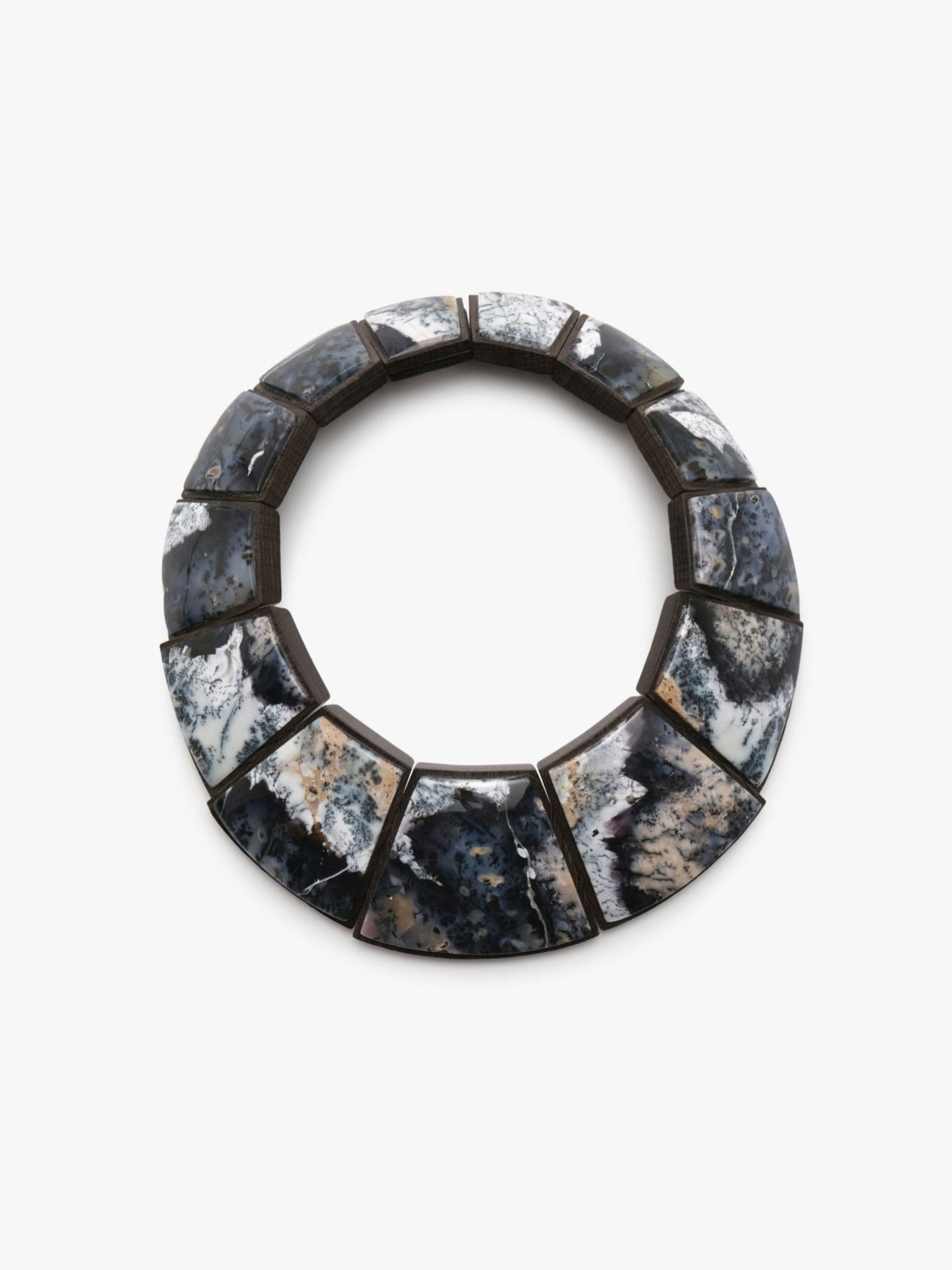 Necklace: dendritic opal, bog oak