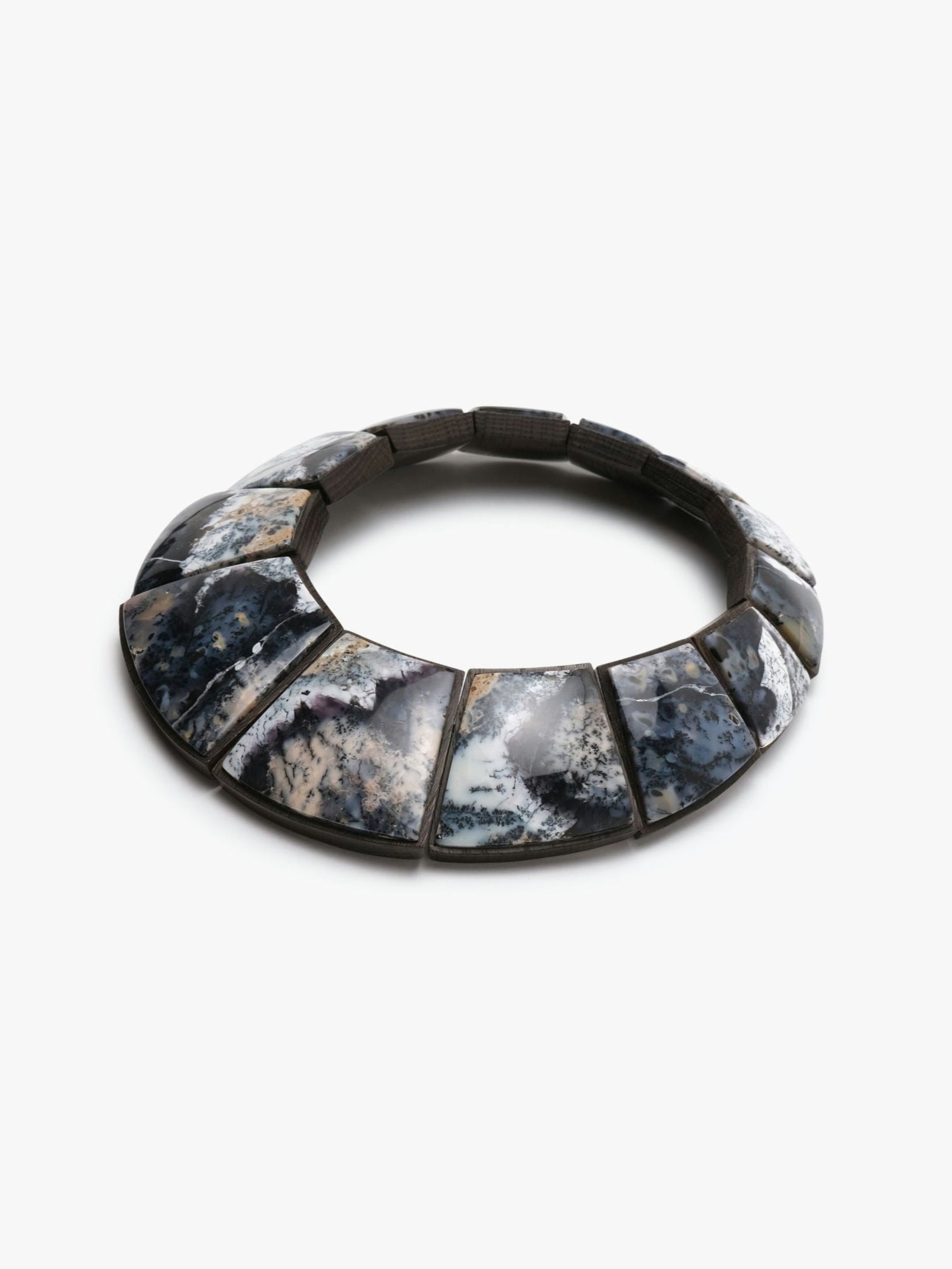 Necklace: dendritic opal, bog oak