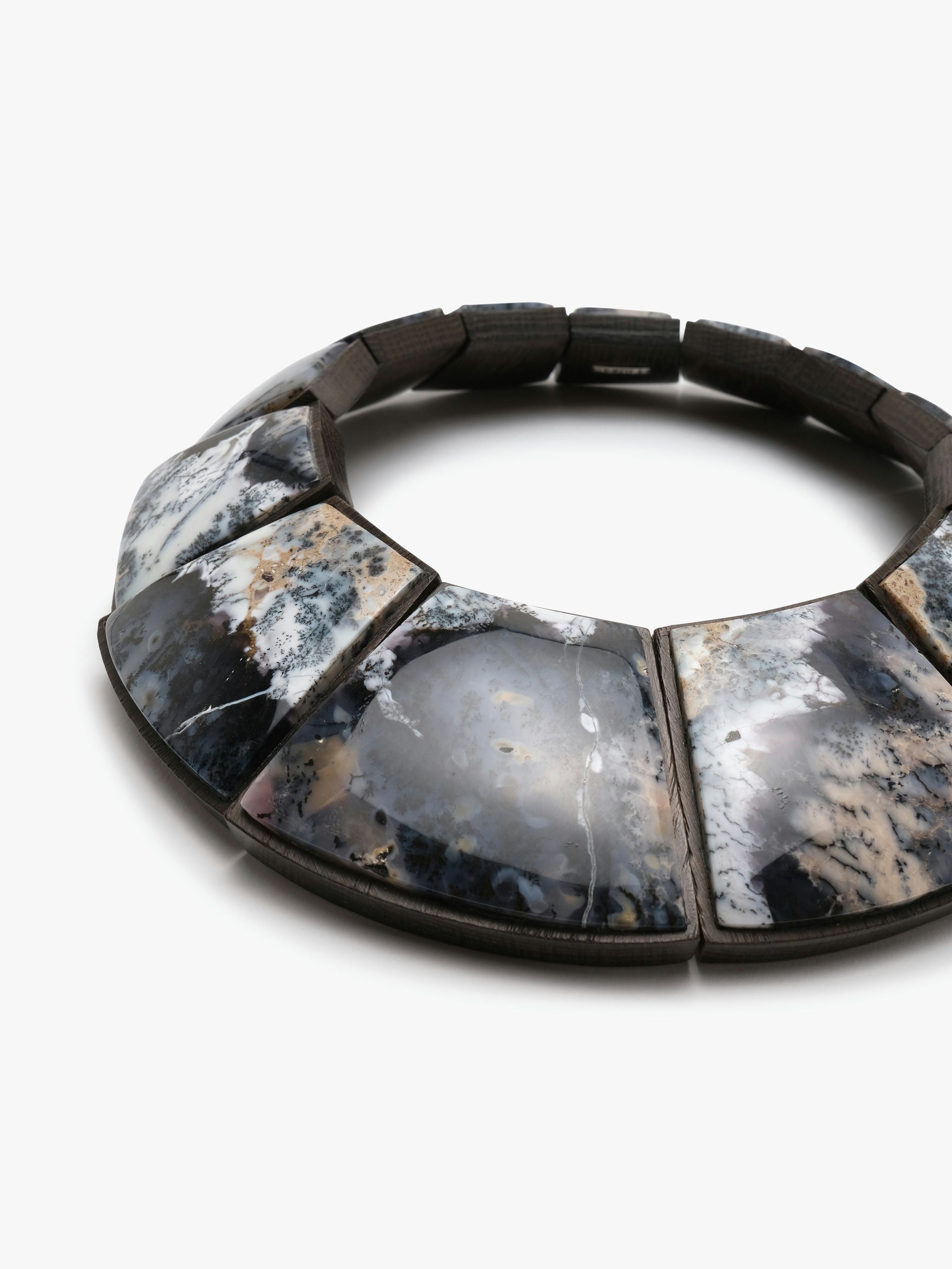 Necklace: dendritic opal, bog oak