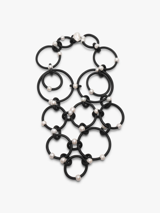 Necklace: leather, freshwater pearls