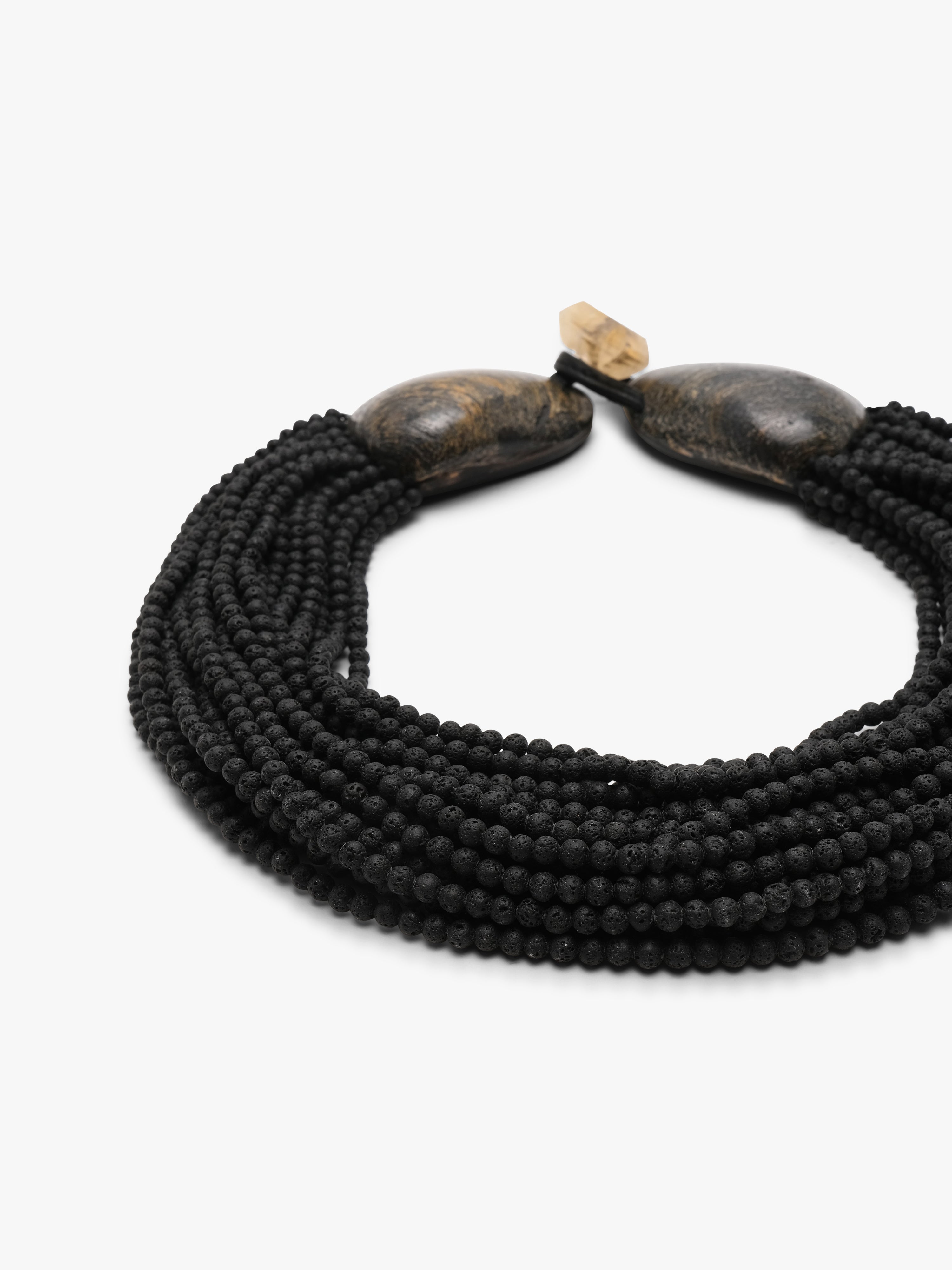 Necklace: fossil, lava stone