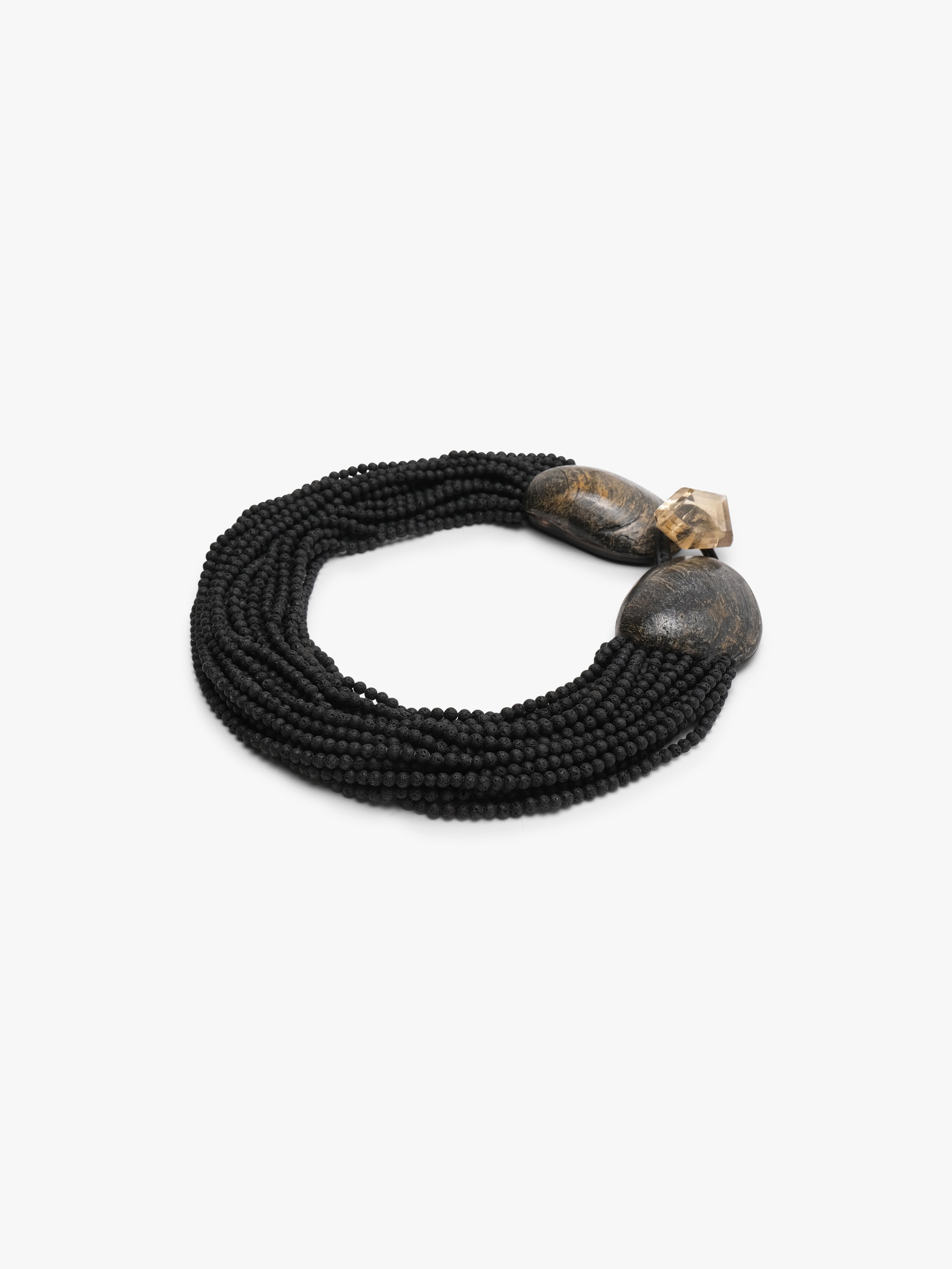 Necklace: fossil, lava stone